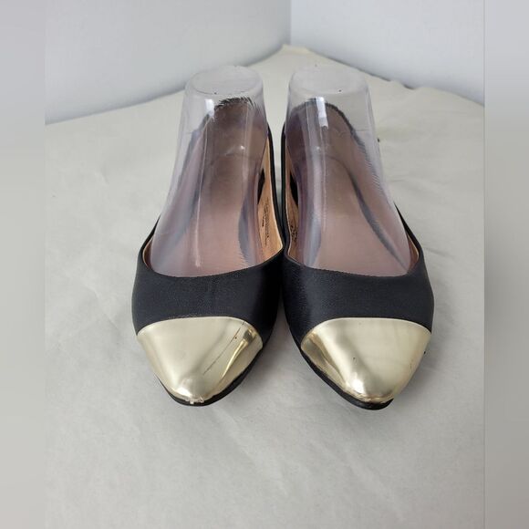 Restricted Leather Ballet Flat Shoes Black Gold Cap Two Tone Formal Slip On 6 - Picture 4 of 10